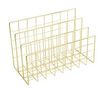 HELEVIA Metal Bookshelf, 3 Tier Letter Holder Organizer for Office Home, with Multi Slot Design and Elegant Gold Color, 4.72x9.1x6.1 Inch (Golden)