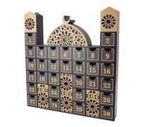 HELEVIA Ramadan Wooden Countdown Calendar, Mosque Shape with LED Light and Storage Drawers, for Celebrating Eid and Islamic Tradition (JM01508)