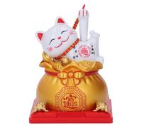 HELEVIA Solar Lucky Cat Statue, Light Sensing Automatic Waving Arm (Gold)