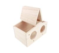 HELEVIA Wooden Bird House, Cute Log Cabin Design with 2 Hole Door for Ventilation, Safe Shelter for Parrots Swallows Wild Birds