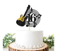Helewilk Happy 16th Birthday Cake Topper, Cheers to 16 Years Old - Rock Theme/Guitar/Music Theme Cake Decor, Sweet Sixteen Birthday Party Supplies for Boys or Girls