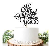 Helewilk He Asked She Said Yes Cake Topper, Groom to Be / Wedding Cake Decoration, Bridal Shower Engagement Party Party Decoration Supplies - Black Glitter