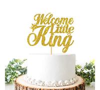 Helewilk Welcome Little King Cake Topper, Oh Baby, Baby Shower Gender Reveal Cake Decor, Glittery Welcome Baby Boy Party Decorations Supplies