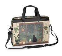 Helhappy 15.7-Inch Laptop Computer PC Shoulder Bag Carrying Case, Black Cat Witchy Cottage Window Plants Waterproof Business Office Work Messenger Bag for Men Women