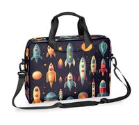 Helhappy 15.7-Inch Laptop Computer PC Shoulder Bag Carrying Case, Cartoon Rockets Spacecraft Waterproof Business Office Work Messenger Bag for Men Women