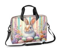 Helhappy 15.7-Inch Laptop Computer PC Shoulder Bag Carrying Case, Colorful Easter Eggs Cute Bunny Rabbit Waterproof Business Office Work Messenger Bag for Men Women