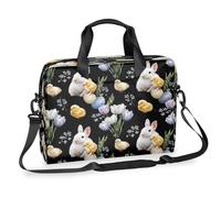 Helhappy 15.7-Inch Laptop Computer PC Shoulder Bag Carrying Case, Easter Eggs Bunny Chick Tulip Flowers Waterproof Business Office Work Messenger Bag for Men Women
