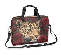 Helhappy 15.7-Inch Laptop Computer PC Shoulder Bag Carrying Case, Leopard Cheetah In The Rose Flowers Animal Print Waterproof Business Office Work Messenger Bag for Men Women