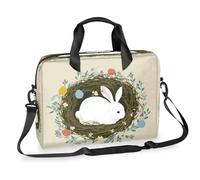Helhappy 15.7-Inch Laptop Computer PC Shoulder Bag Carrying Case, White Bunny Nests In Floral Wreath With Eggs Waterproof Business Office Work Messenger Bag for Men Women