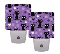 Helhappy 2 Pack LED Night Lights Plug Into Wall, Black Cat Purple Auto Sensor Night Lamp Dusk-to-Dawn Lamp for Bedroom Bathroom Hallway