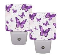 Helhappy 2 Pack LED Night Lights Plug Into Wall, Butterflies Purple Stars Auto Sensor Night Lamp Dusk-to-Dawn Lamp for Bedroom Bathroom Hallway