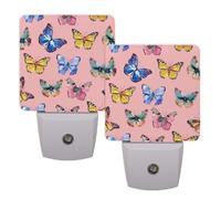 Helhappy 2 Pack LED Night Lights Plug Into Wall, Colorful Butterfly Watercolor Print Auto Sensor Night Lamp Dusk-to-Dawn Lamp for Bedroom Bathroom Hallway