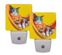 Helhappy 2 Pack LED Night Lights Plug Into Wall, Cool Cat with Sunglasses in The Hammock Auto Sensor Night Lamp Dusk-to-Dawn Lamp for Bedroom Bathroom Hallway