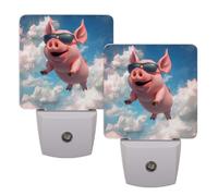 Helhappy 2 Pack LED Night Lights Plug Into Wall, Cute Flying Piggy with Sunglasses to The Sky Auto Sensor Night Lamp Dusk-to-Dawn Lamp for Bedroom Bathroom Hallway
