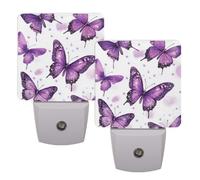 Helhappy 2 Pack LED Night Lights Plug Into Wall, Dreamy Purple Butterfly Auto Sensor Night Lamp Dusk-to-Dawn Lamp for Bedroom Bathroom Hallway