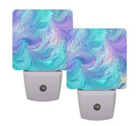 Helhappy 2 Pack LED Night Lights Plug Into Wall, Liquid Texture Teal Purple Auto Sensor Night Lamp Dusk-to-Dawn Lamp for Bedroom Bathroom Hallway