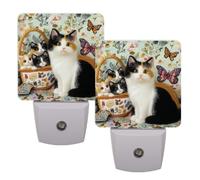 Helhappy 2 Pack LED Night Lights Plug Into Wall, Lovely Cats Vintage Mid Century Kitten Auto Sensor Night Lamp Dusk-to-Dawn Lamp for Bedroom Bathroom Hallway