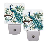 Helhappy 2 Pack LED Night Lights Plug Into Wall, Peacocks On The Branch Plant Scenery Auto Sensor Night Lamp Dusk-to-Dawn Lamp for Bedroom Bathroom Hallway