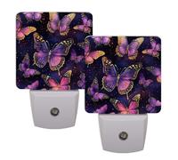Helhappy 2 Pack LED Night Lights Plug Into Wall, Purple Butterflies Auto Sensor Night Lamp Dusk-to-Dawn Lamp for Bedroom Bathroom Hallway