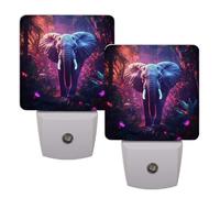 Helhappy 2 Pack LED Night Lights Plug Into Wall, Purple Elephant Auto Sensor Night Lamp Dusk-to-Dawn Lamp for Bedroom Bathroom Hallway