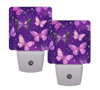 Helhappy 2 Pack LED Night Lights Plug Into Wall, Purple Sparkling Butterflies Auto Sensor Night Lamp Dusk-to-Dawn Lamp for Bedroom Bathroom Hallway