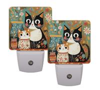 Helhappy 2 Pack LED Night Lights Plug Into Wall, Retro Boho Cat Auto Sensor Night Lamp Dusk-to-Dawn Lamp for Bedroom Bathroom Hallway