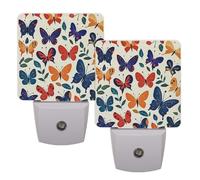 Helhappy 2 Pack LED Night Lights Plug Into Wall, Retro Butterfly Beautiful Print Auto Sensor Night Lamp Dusk-to-Dawn Lamp for Bedroom Bathroom Hallway