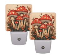 Helhappy 2 Pack LED Night Lights Plug Into Wall, Retro Mushroom Botanical Flowers Plants Auto Sensor Night Lamp Dusk-to-Dawn Lamp for Bedroom Bathroom Hallway