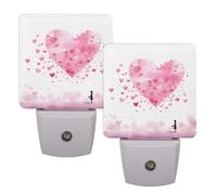 Helhappy 2 Pack LED Night Lights Plug Into Wall, Watercolor Pink Heart On Valentine's Day Auto Sensor Night Lamp Dusk-to-Dawn Lamp for Bedroom Bathroom Hallway