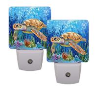 Helhappy 2 Pack LED Night Lights Plug Into Wall, Watercolor Sea Turtle Auto Sensor Night Lamp Dusk-to-Dawn Lamp for Bedroom Bathroom Hallway