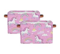 Helhappy Closet Storage Bins, Large Fabric Storage Baskets with Handles, Unicorn Rainbow Pink 15x11in Closet Storage Bins for Shelves, 2-Pack