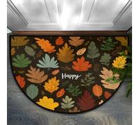 Helhappy Half Round Doormat 23" 'x 36", Fall Maple Leaves Autumn Leaf Non-Slip Half Circle Area Rug Indoor Carpet for Kitchen Bedroom Bathroom Fireplace