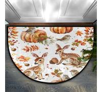 Helhappy Half Round Doormat 23" 'x 36", Fall Pumpkin Deer Bird Autumn Maple Leaf Non-Slip Half Circle Area Rug Indoor Carpet for Kitchen Bedroom Bathroom Fireplace