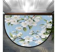 Helhappy Half Round Doormat 23" 'x 36", White Pear Blossom Non-Slip Half Circle Area Rug Indoor Carpet for Kitchen Bedroom Bathroom Fireplace