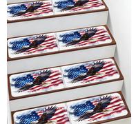 Helhappy Nonslip Carpet Stair Treads 7.8" X 30", American Flag Bald Eagle Soft Stairway Stair Indoor Runner for Kids Elders and Pets, 15pcs