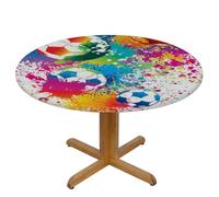 Helhappy Round Fitted Tablecloth with Elastic Edge 45-50",Colored Splashes All Over Soccer Balls Waterproof Round Table Cover Oil-Proof Table Cloth for Indoor Outdoor Picnic Party