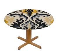 Helhappy Round Fitted Tablecloth with Elastic Edge 45-50",Watercolor Ethnic Retro Bohemian Symmetric Pattern Waterproof Round Table Cover Oil-Proof Table Cloth for Indoor Outdoor Picnic Party
