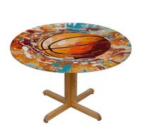 Helhappy Round Fitted Tablecloth with Elastic Edge 45-50",Watercolor Splash Basketball Waterproof Round Table Cover Oil-Proof Table Cloth for Indoor Outdoor Picnic Party