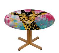 Helhappy Round Fitted Tablecloth with Elastic Edge 45-50",Watercolor Splash Giraffe Waterproof Round Table Cover Oil-Proof Table Cloth for Indoor Outdoor Picnic Party