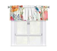 Helhappy Short Window Curtain Valance Watercolor Flowers 3" Rod Pocket Window Treatment for Home Decorations, 54 x 18 Inch, 1 Panel
