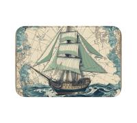 Helhappy Soft Non-Slip Indoor Doormat, Nautical Map Clipper Ship Rose Ocean Water Absorbent Bathroom Rugs, Washable Room Accessories Floor Mat 15.7X23.6 Inches
