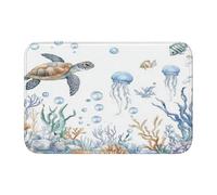 Helhappy Soft Non-Slip Indoor Doormat, Sea Turtle Starfish Jellyfish Underwater Creatures Water Absorbent Bathroom Rugs, Washable Room Accessories Floor Mat 15.7X23.6 Inches
