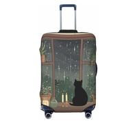 Helhappy Travel Luggage Cover Suitcase Protector, Black Cat Witchy Cottage Window Plants Washable Print Spandex Elastic Luggage Cover 25-28 Inch
