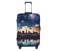 Helhappy Travel Luggage Cover Suitcase Protector, City Sea Night Fireworks Scenery Washable Print Spandex Elastic Luggage Cover 29-32 Inch