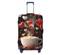 Helhappy Travel Luggage Cover Suitcase Protector, Coffee Cup Love Hearts Romantic Theme Washable Print Spandex Elastic Luggage Cover 29-32 Inch