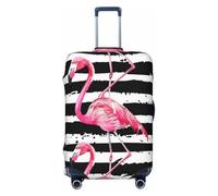 Helhappy Travel Luggage Cover Suitcase Protector, Pink Flamingo Black and White Stripes Washable Print Spandex Elastic Luggage Cover 29-32 Inch