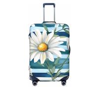 Helhappy Travel Luggage Cover Suitcase Protector, White Daisy Blue Stripe Washable Print Spandex Elastic Luggage Cover 22-24 Inch