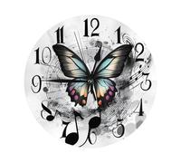 Helhappy Wall Clock 10 Inch, Silent Non-Ticking Battery Operated, Butterfly Musical Note Vector Goth PVC Wall Clocks for Home Living Room Office School Kitchen Bedroom