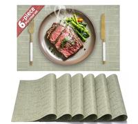 HELI MIAO Table Mats Set of 6, PVC Place Mats Washable Non-Slip & Heat Resistant, Wipe-Clean Woven Placemats for Kitchen Dining Table Hotel, 17"X12" - Sage Green