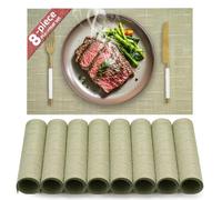 HELI MIAO Table Mats Set of 8, PVC Place Mats Washable Non-Slip & Heat Resistant, Wipe-Clean Woven Placemats for Kitchen Dining Table Hotel, 17"X12" - Sage Green